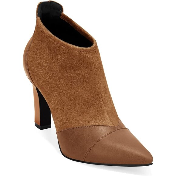 Shoes - Women's Brown Dress Boots Pointed Toe Stiletto High Heel Splicing Booties